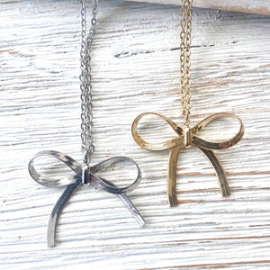 Bow necklace slip knot trendy jewelry: Silver