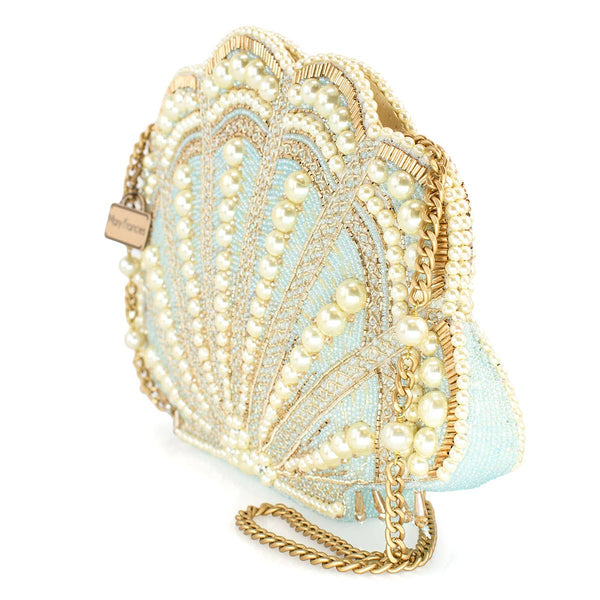 Seaside Luxury Pearl and Beaded Shell Crossbody Handbag