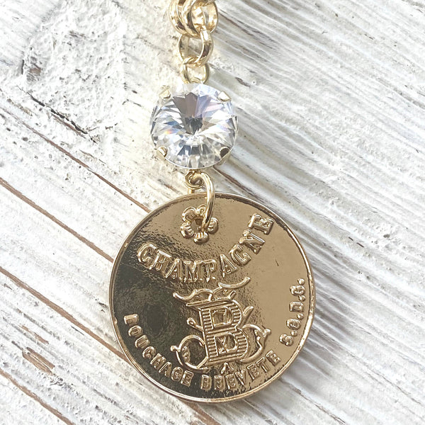 Champagne French coin necklace boutique salon jewelry: silver