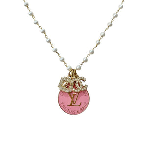 Repurposed Vintage Pearl Louis Vuitton Rhinestone Necklace