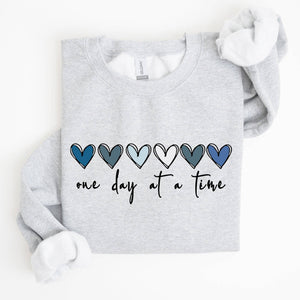 One Day At A Time, Mental Health,Wellness, Hearts Sweatshirt: White / Large
