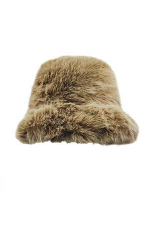 Fuzzy Faux Fur Bucket Hat: Black or Tan