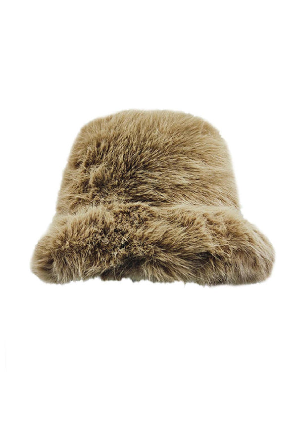 Fuzzy Faux Fur Bucket Hat: Black or Tan