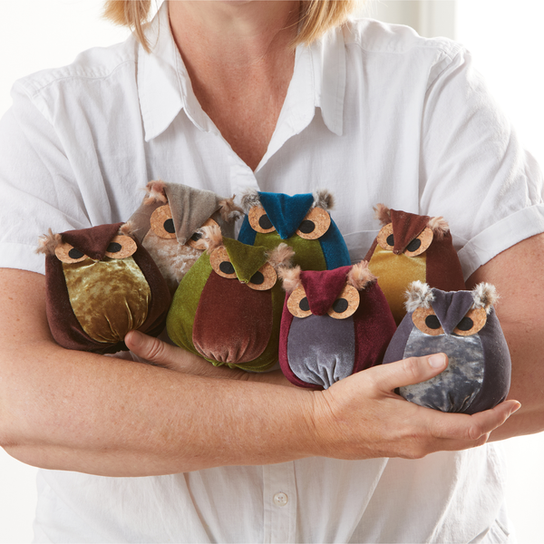 Velvet Owl Shelf Sitter - Bronze, Teal & Taupe