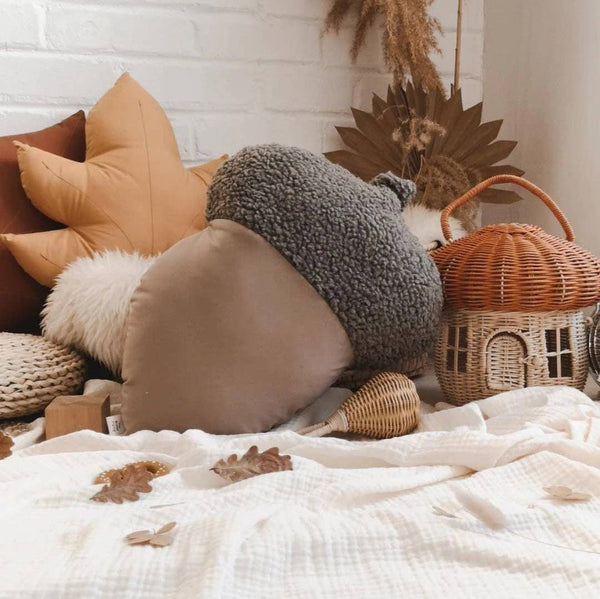 Green Acorn-shaped pillow | Woodland plush pillow: Burnt Orange