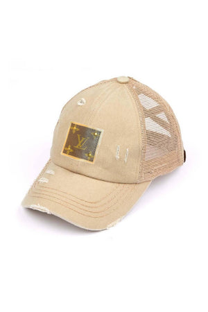 LV Up-Cycled Distressed Trucker Cap: Black