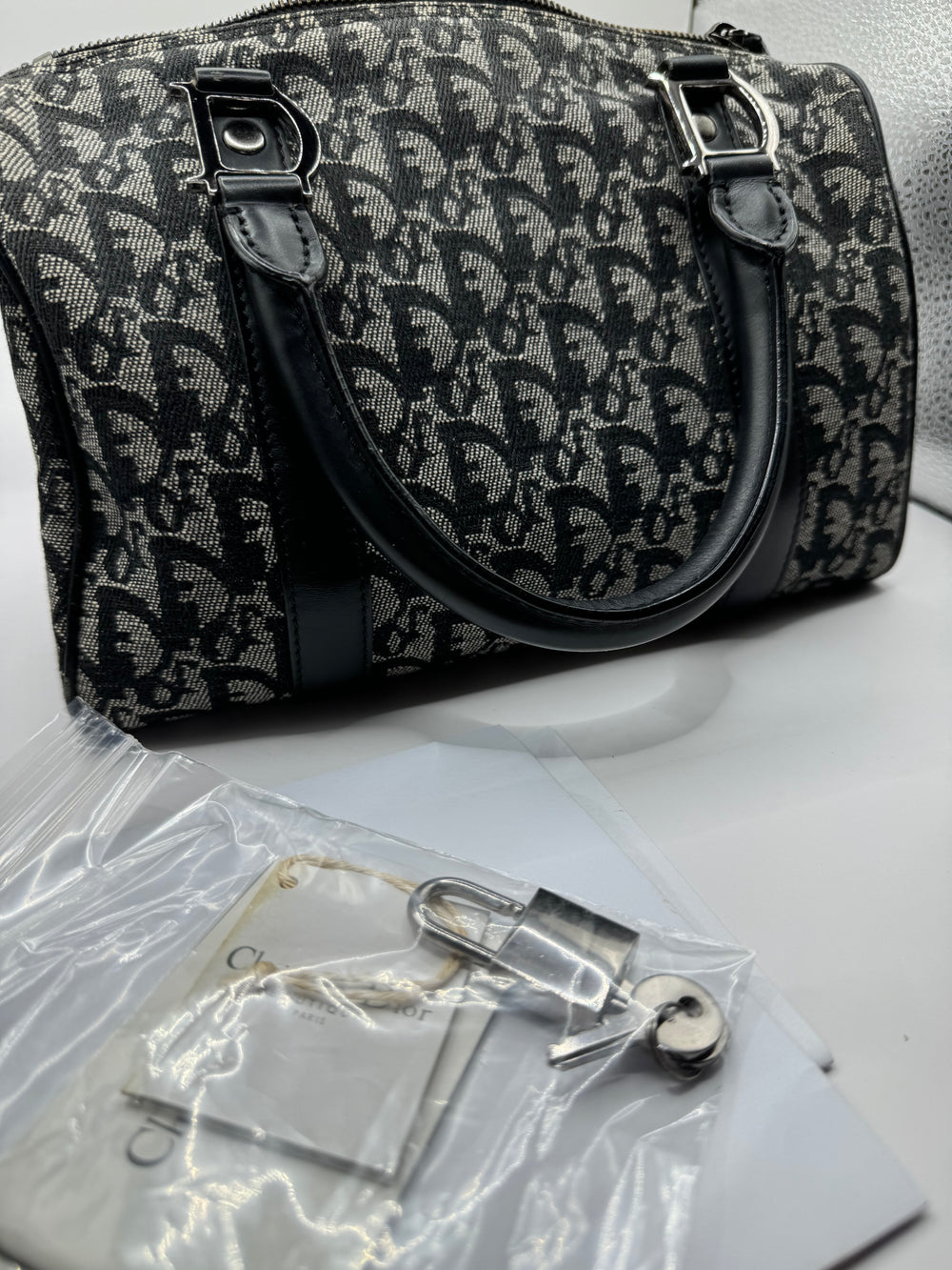 Dior 2004 Vintage Diorissimo Small Trotter Bag Black & Grey Dior print