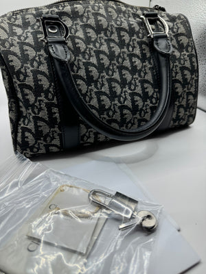 Dior 2004 Vintage Diorissimo Small Trotter Bag Black & Grey Dior print