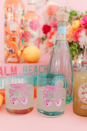 Pink Disco Ball Cherries Cocktail Glass Set of 2