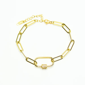 Large Link CZ Gold Bracelet