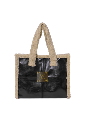Upcycled Leather and Sherpa Tote: Red