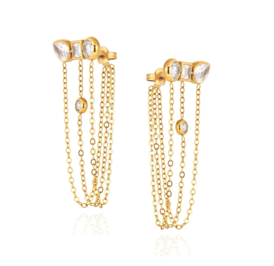Unchained Stud Earrings | Triple CZ Chain