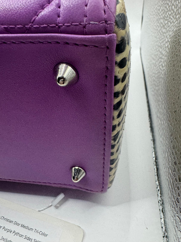 Dior Lady Dior Tri-colour Genuine Python side purple/pink/cream with SHW