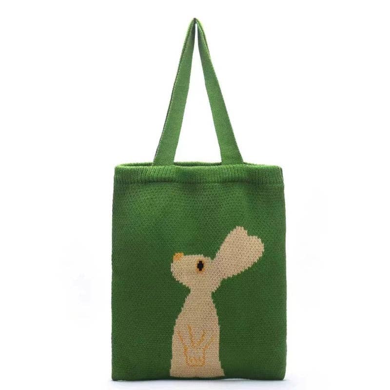 Crocheted Bunny Tote Bag - Cute and Casual Fashion Accessory: GREEN