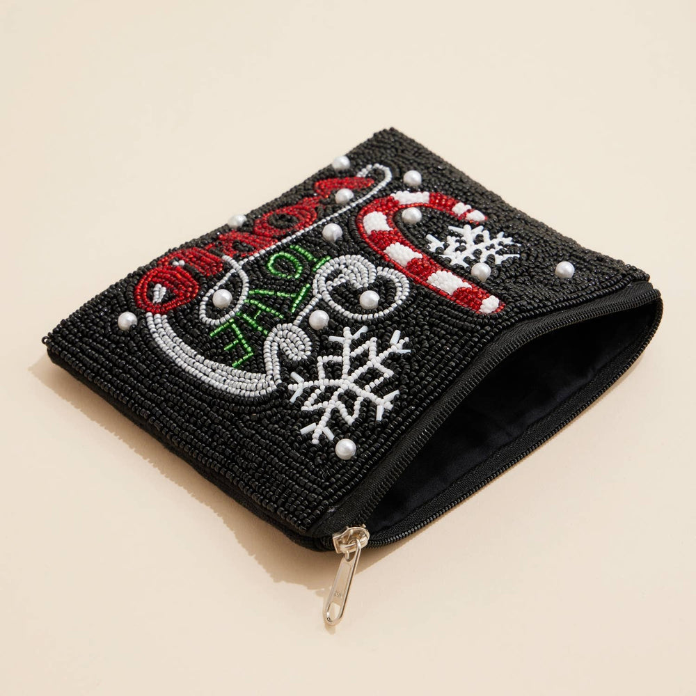 Christmas Joy To The World Seed Beaded Coin Pouch