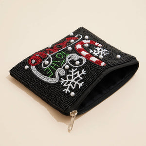 Christmas Joy To The World Seed Beaded Coin Pouch