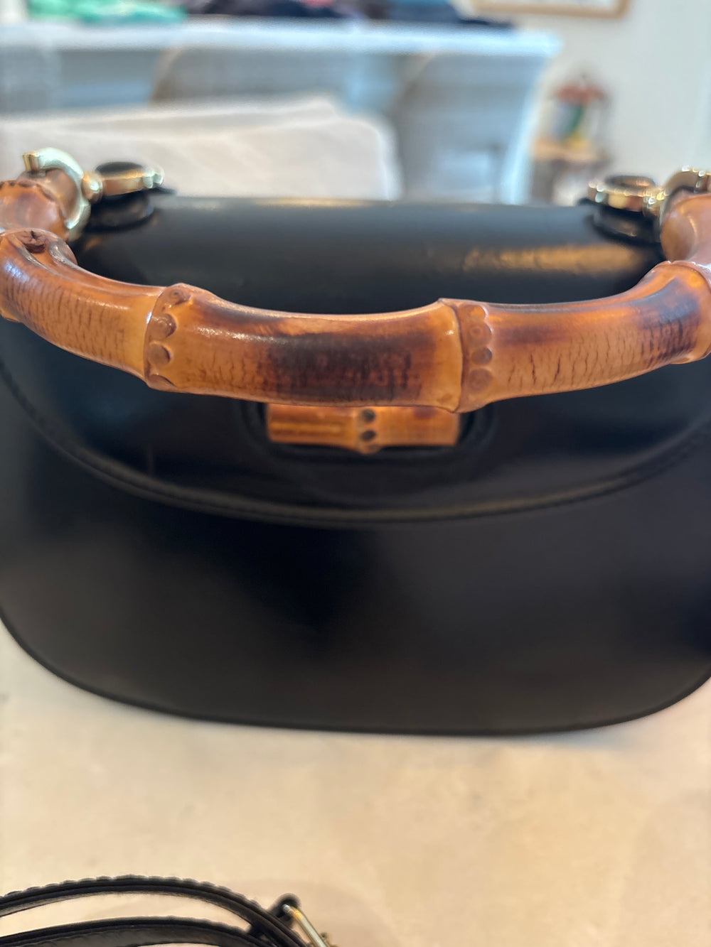 Gucci Boxcalf Vintage Bamboo Handle & Turnlock top handle with strap