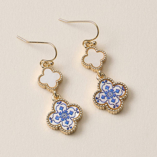 Blue Enamel Clover Drop Earrings: Blue / One / 4SE31202