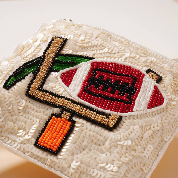 Football Beaded Coin Pouch