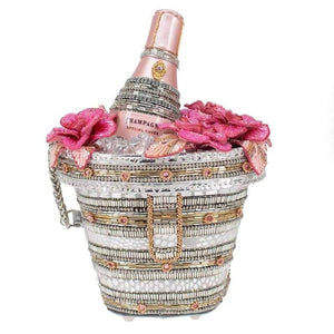 Champagne on Ice Beaded Bottle and Bucket Top-Handle Bag