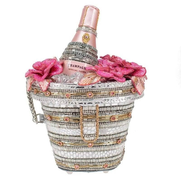 Champagne on Ice Beaded Bottle and Bucket Top-Handle Bag