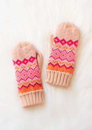 Blush, Pink & Orange Patterned Mittens