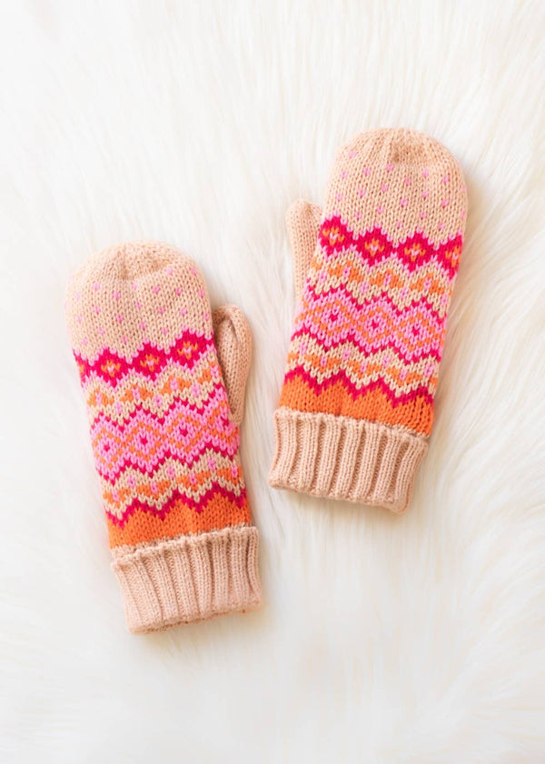 Blush, Pink & Orange Patterned Mittens