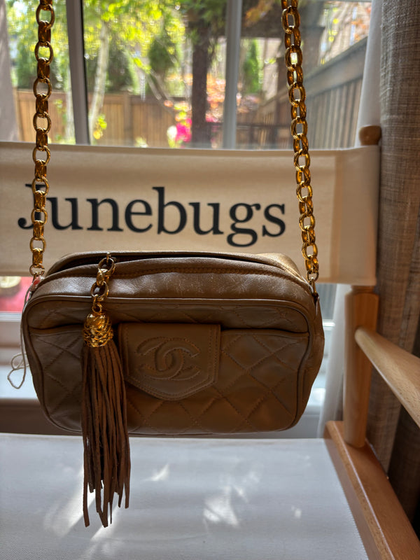 Chanel Vintage Small Tassel Camera Bag – Beige Quilted Lambskin with Gold Hardware