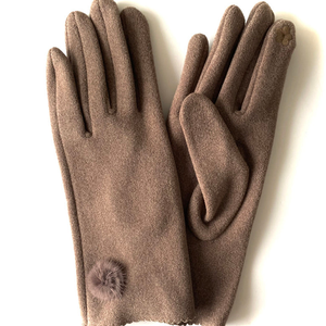 Elegant Taupe Winter Gloves with Faux Fur Trim