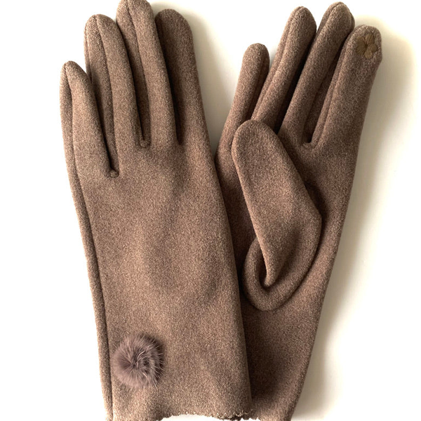 Elegant Taupe Winter Gloves with Faux Fur Trim