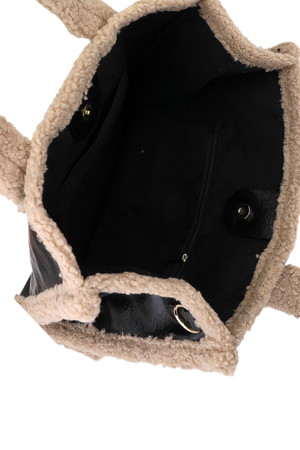 Upcycled Leather and Sherpa Tote: Red