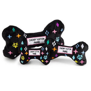 Black Monogram Chewy Vuiton Bone Squeaker Dog Toy: XL