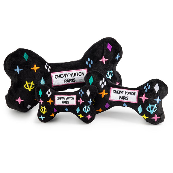 Black Monogram Chewy Vuiton Bone Squeaker Dog Toy: XL