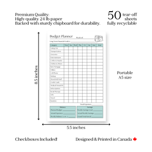 Weekly Budget Tracker: 50-Page Notepad