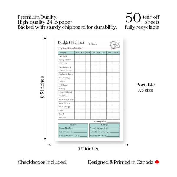Weekly Budget Tracker: 50-Page Notepad