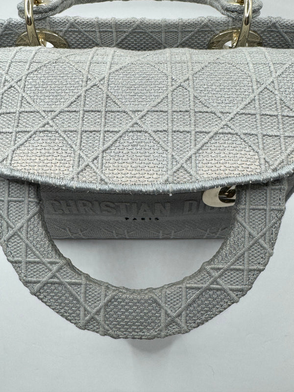 Dior Lady Dior Grey Embroidered Cannage Canvas Medium Bag - hard to find