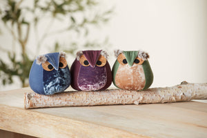 Velvet Owl Shelf Sitter - Bronze, Teal & Taupe