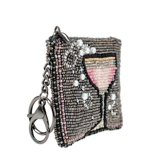 Pink Champagne Beaded Champagne Glass Coin Purse/Key Fob
