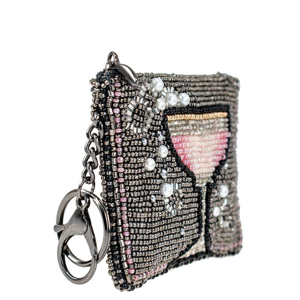 Pink Champagne Beaded Champagne Glass Coin Purse/Key Fob