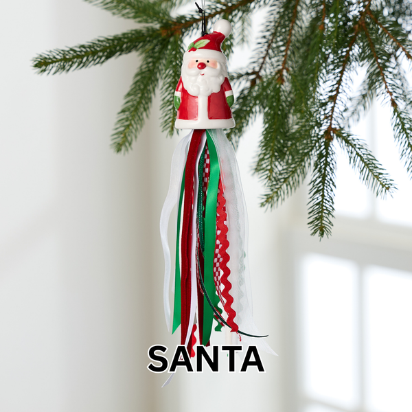 Seasonal Ceramic Ornament with Decorative Ribbon Streamer: Pumpkin
