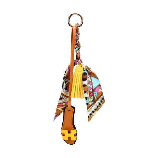 Designer Sandal w/ Scarf Bag Charm Brown