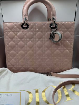 Dior Lady Dior Large Light Pink Patent with SHW