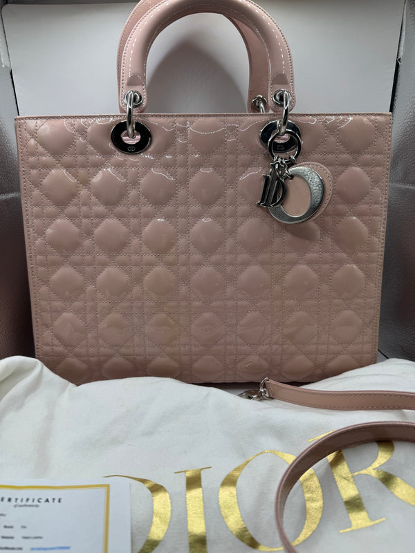 Dior Lady Dior Large Light Pink Patent with SHW