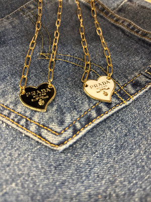 Upcycled Prada charm heart necklace