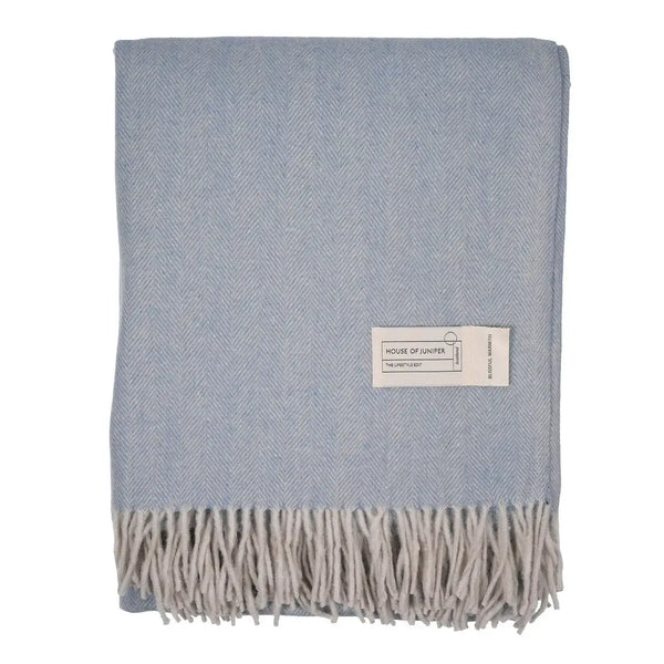 Wool Herringbone Blanket- Cornflower