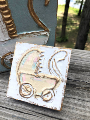 Baby Carriage handmade textured wood block: VARIETY PACK: cream or blue (6x6)