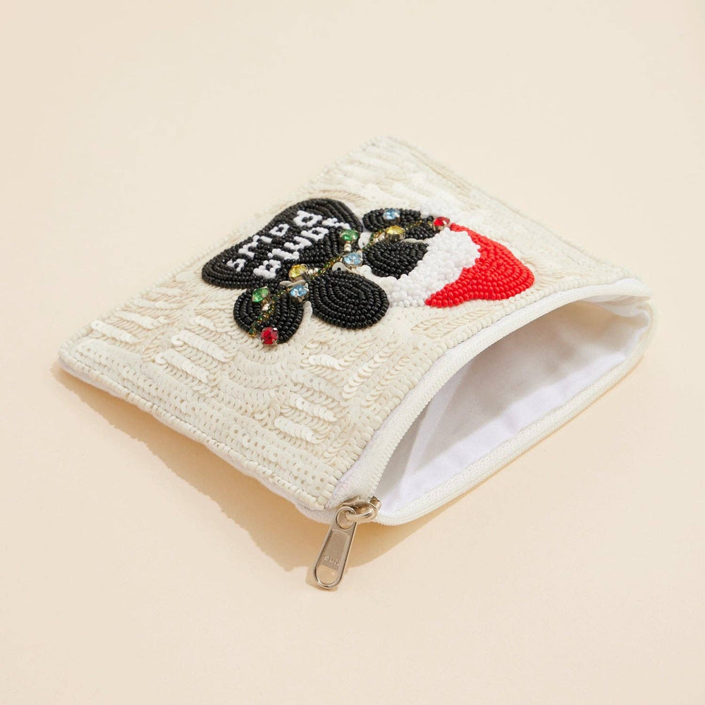 Christmas Santa Paws Seed Beaded Coin Pouch