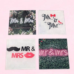 The Tray Girl Glass Coaster Set of 4 -New Yorker and Mr & Mrs - Choose your style
