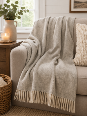 Wool Herringbone Blanket- Grey