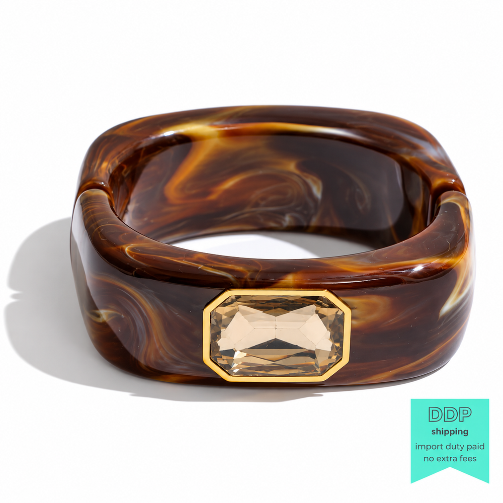 Gemstone Cuff Bangle Bracelet | Dark Brown